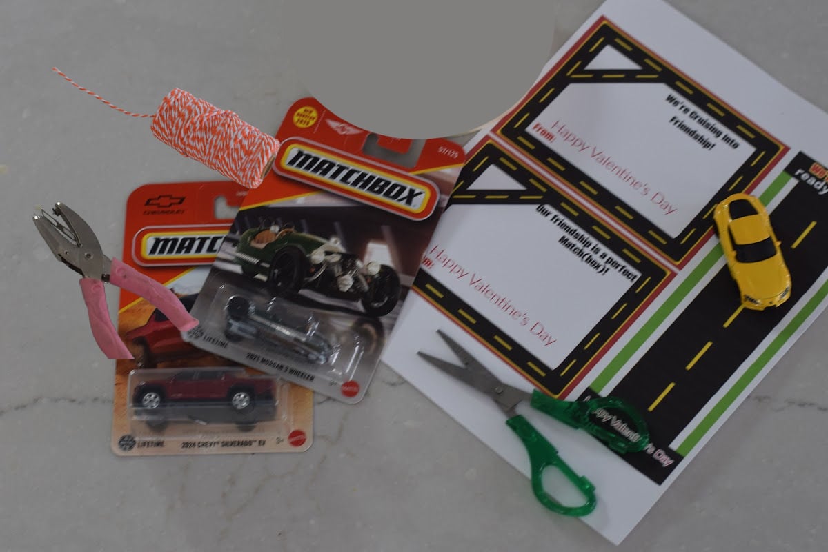 supplies for Matchbox Valentine card 