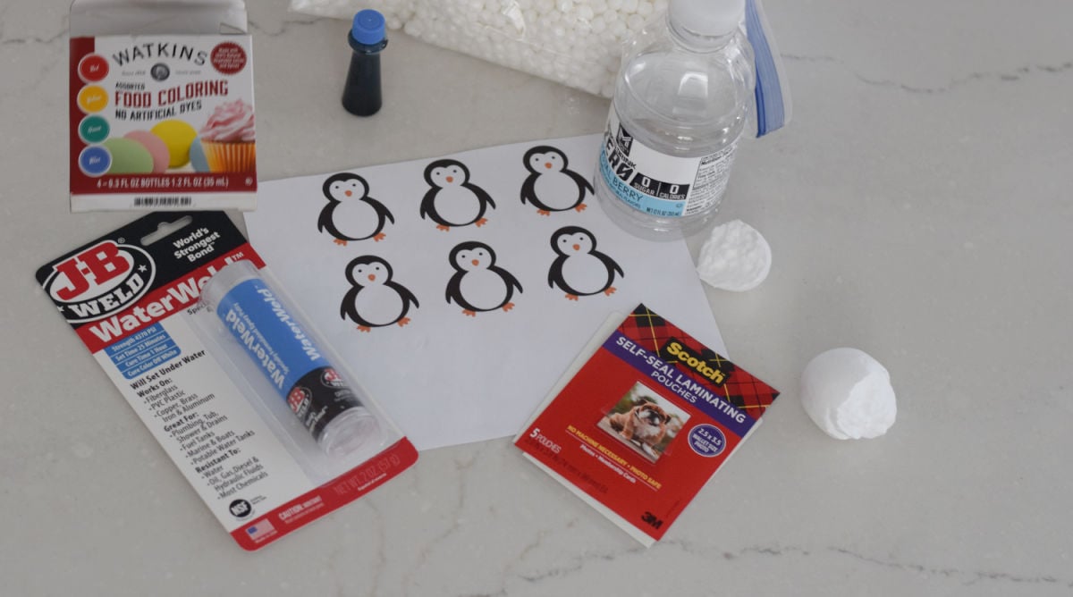 supplies for penguin sensory bottle