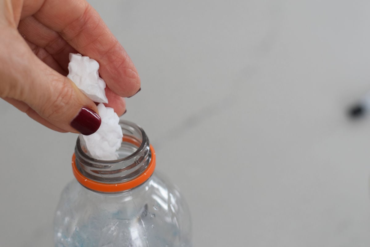 adding foam to sensory bottle