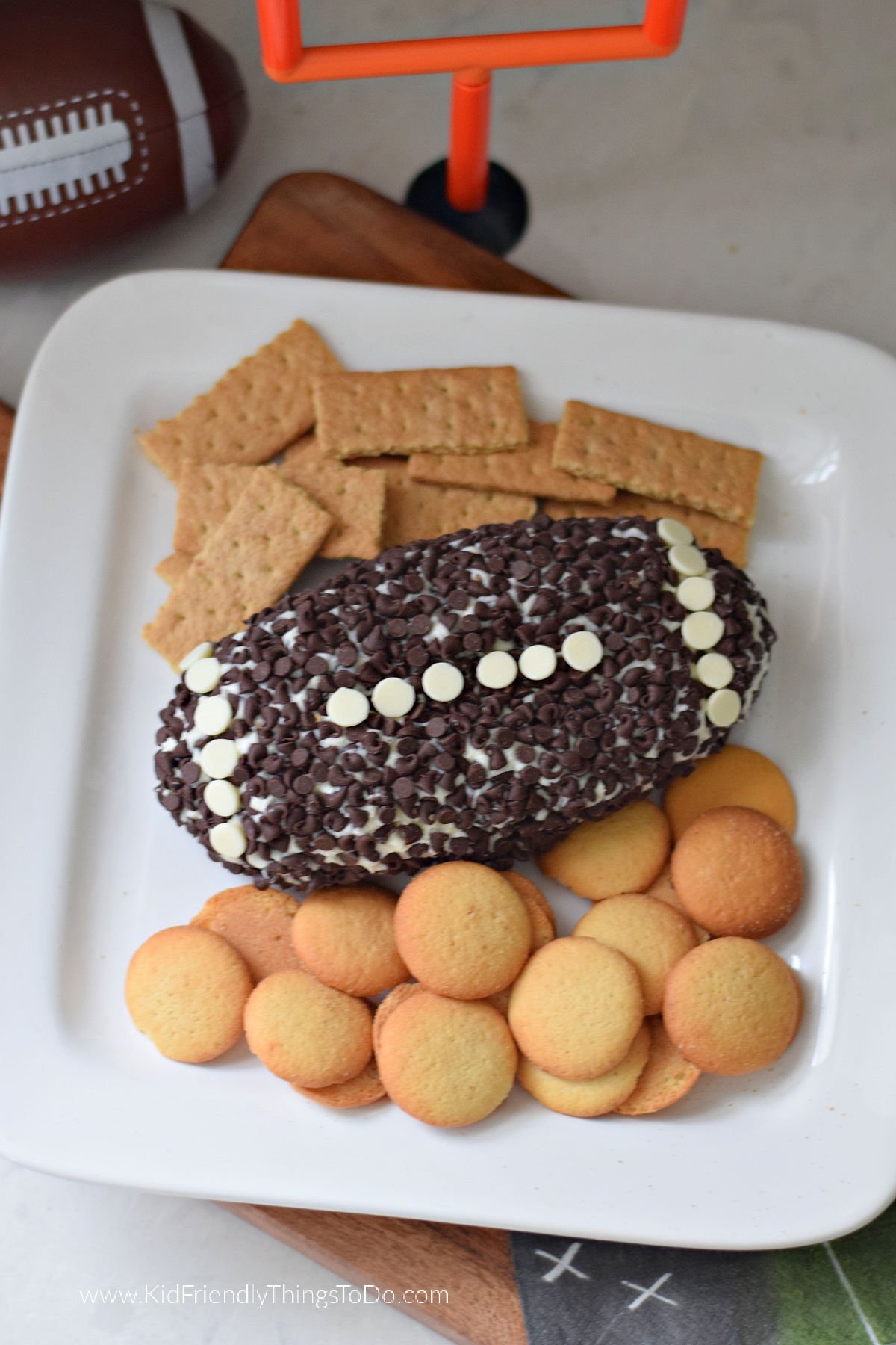 football-shaped cheeseball dessert