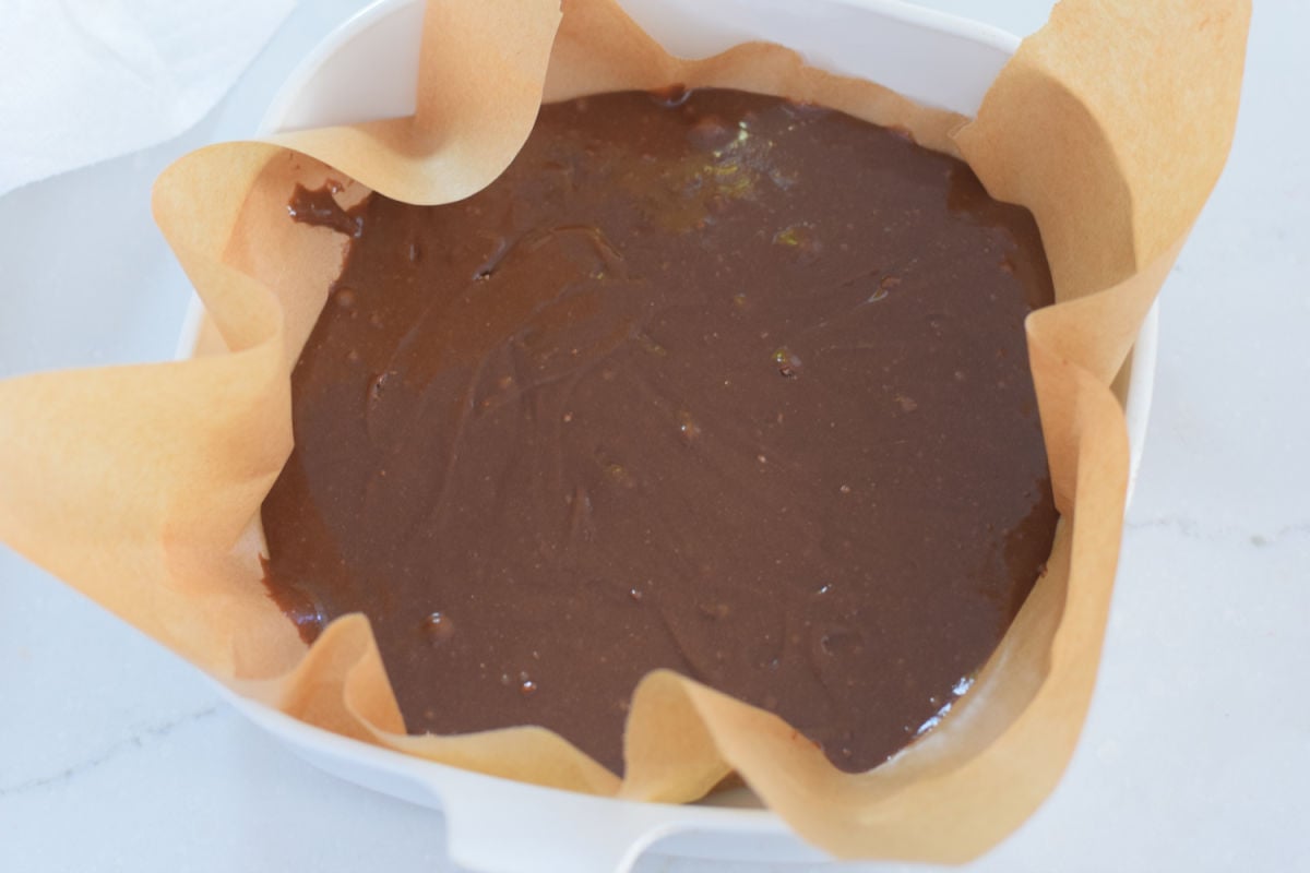 brownie batter in pan