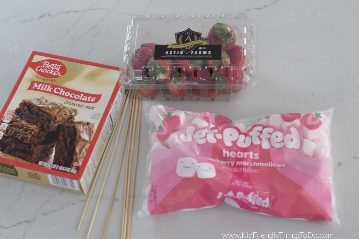 Valentine brownie skewer ingredients
