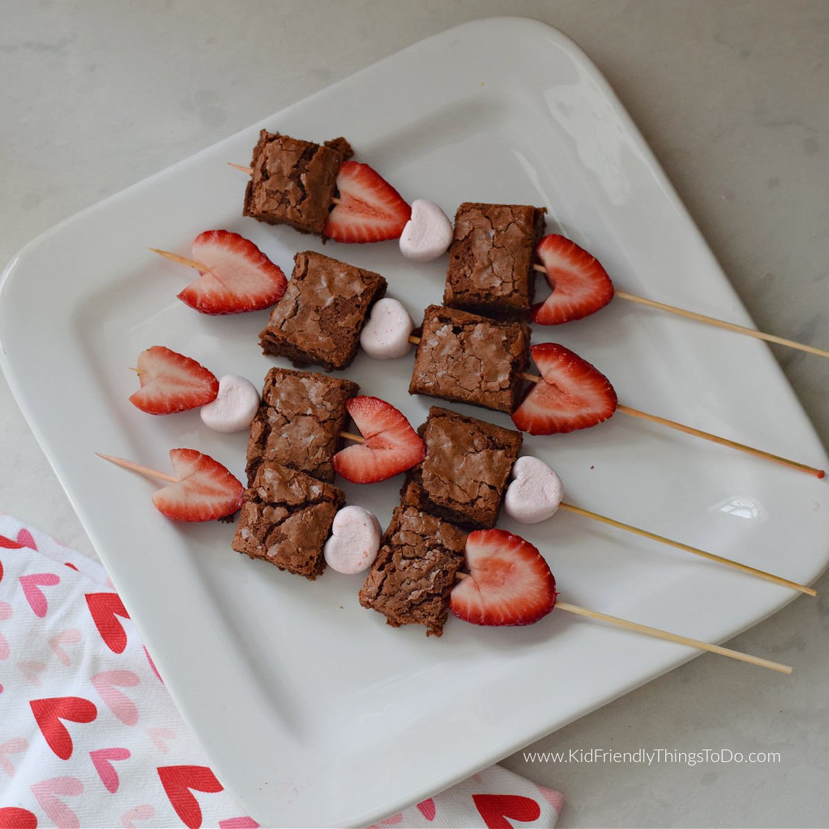 Valentine brownie and marshmallow skewers 