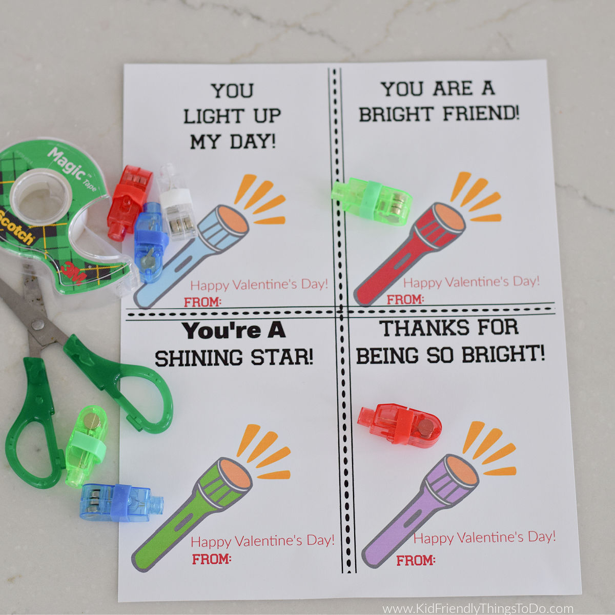 flashlight Valentine printable card and craft supplies 