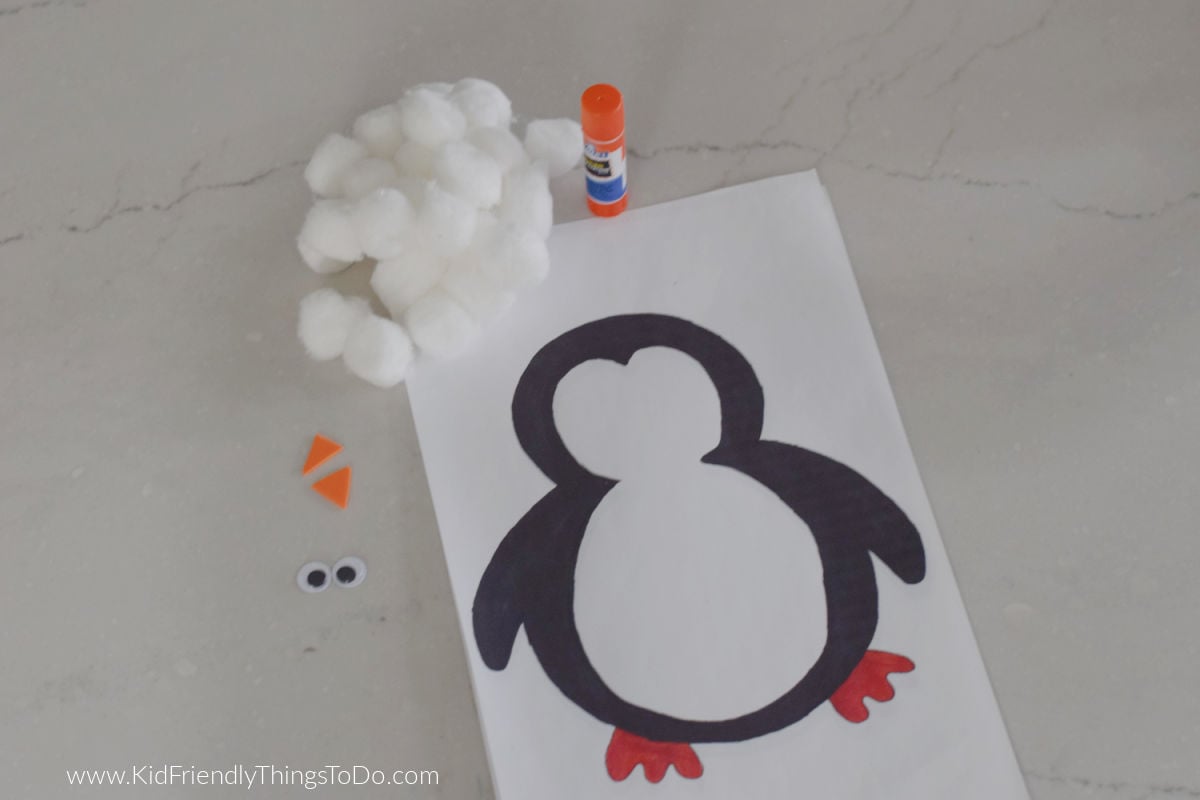 supplies for cotton ball penguin craft