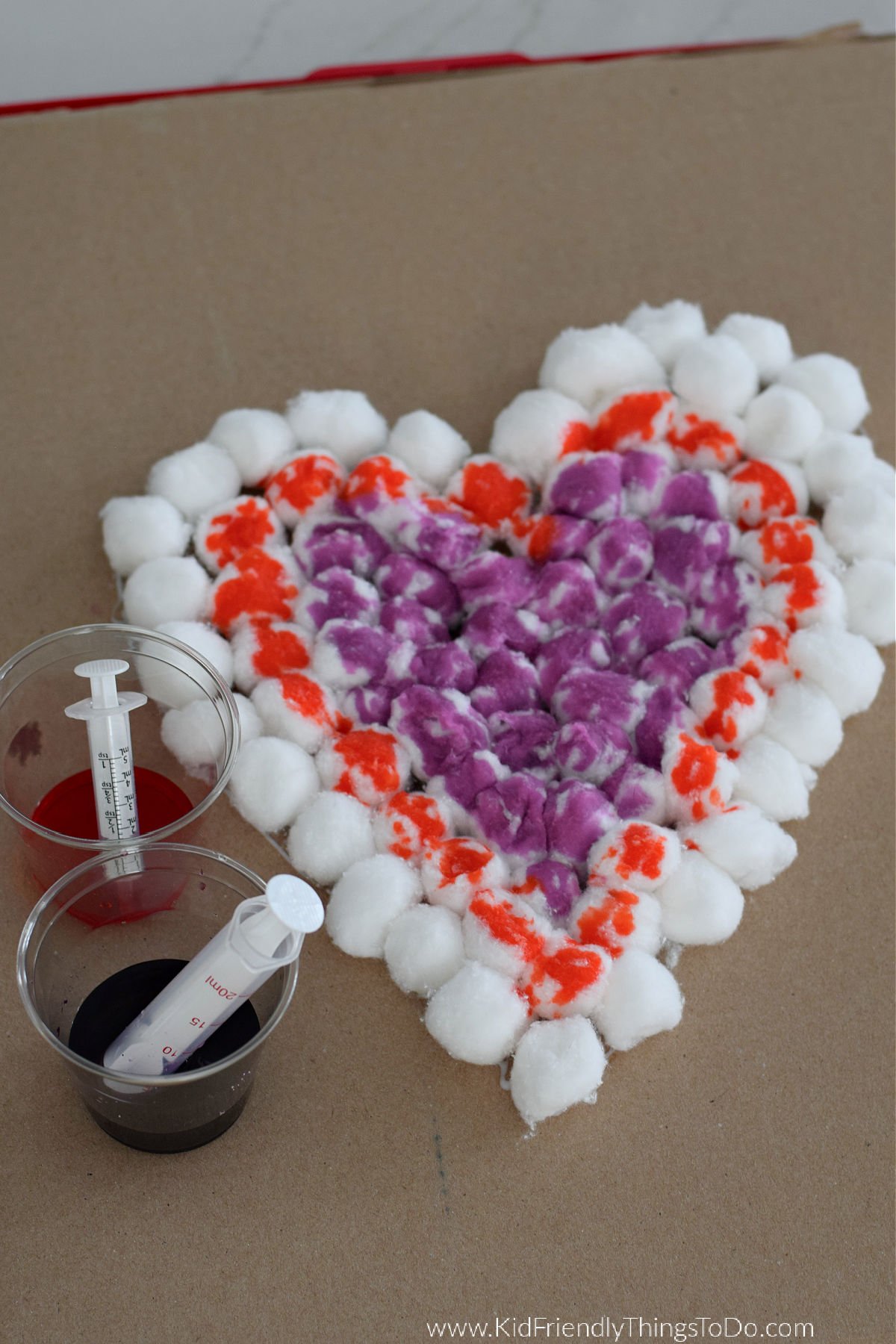 cotton ball heart craft for kids
