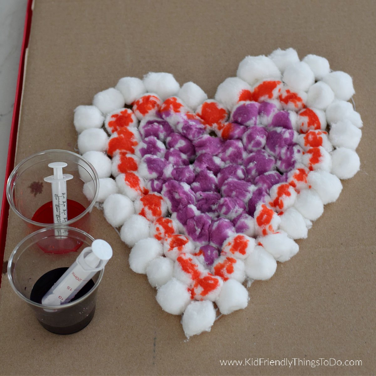 cotton ball heart craft for kids
