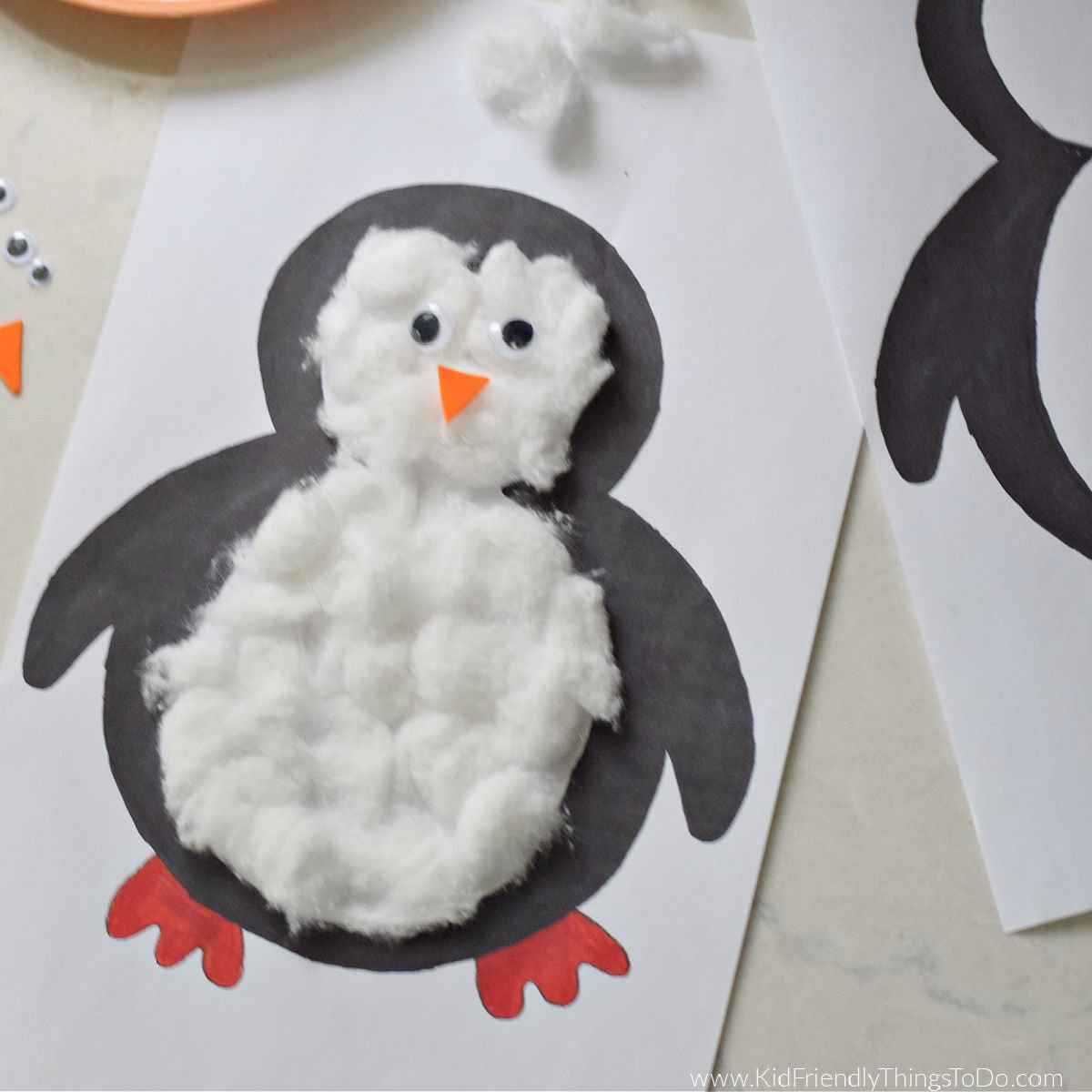cotton ball penguin winter craft