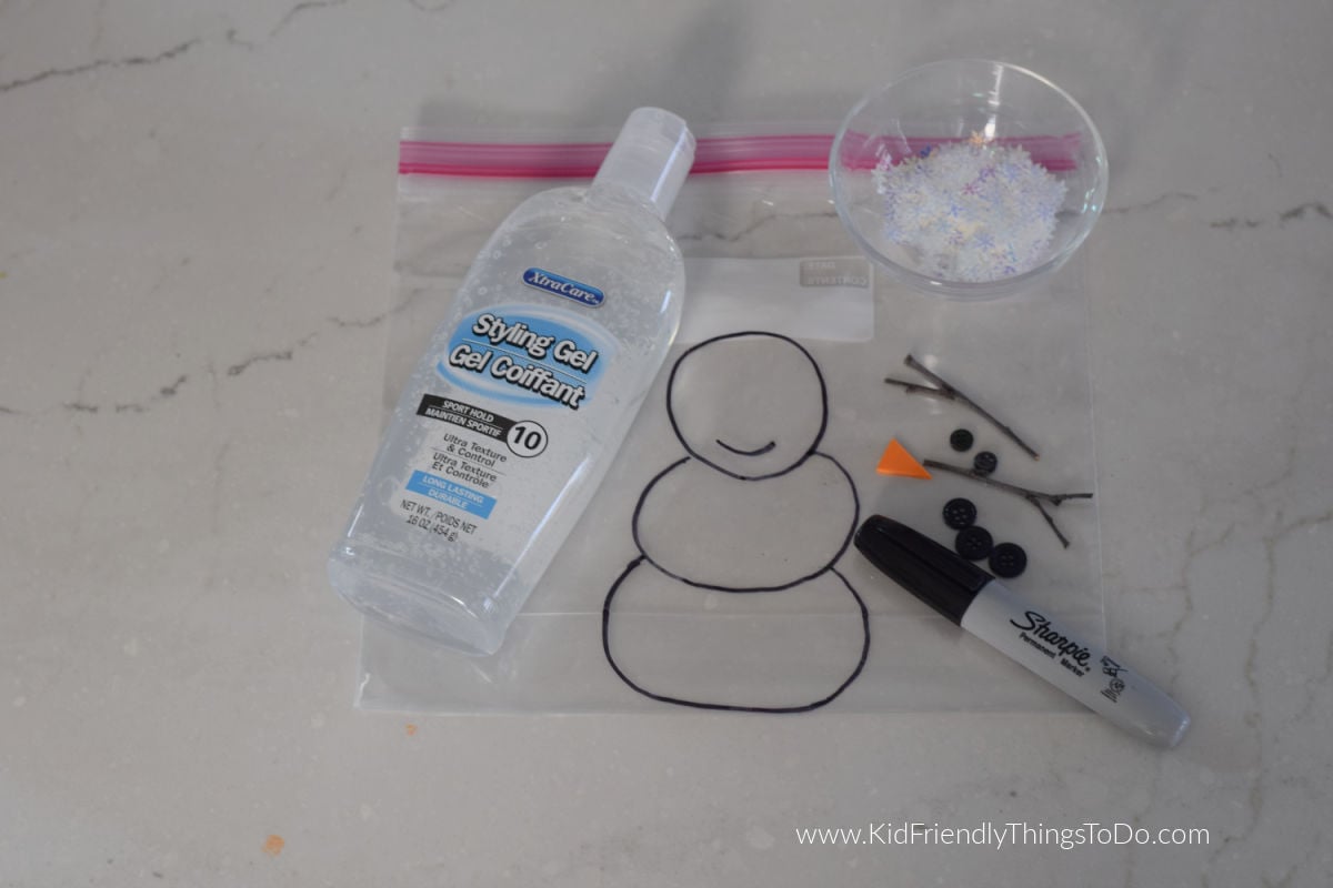 build a snowman sensory bag supplies 