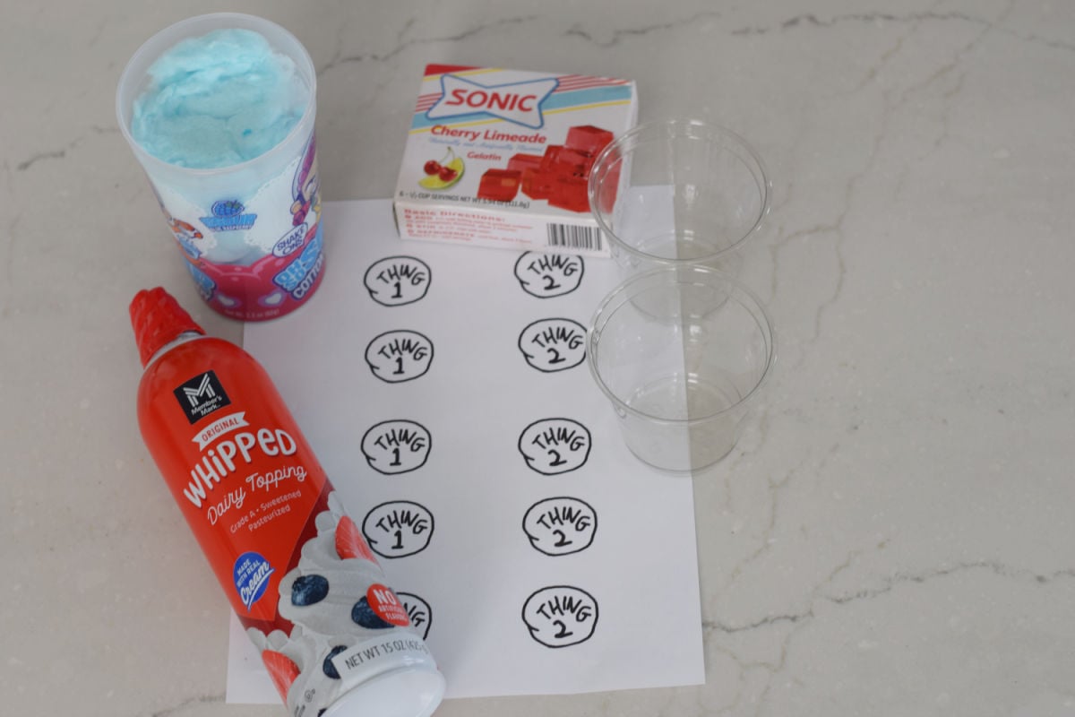 Thing One and Thing Two Jello cups supplies 