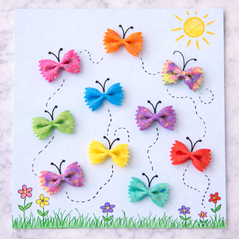 pasta butterfly craft on printable template