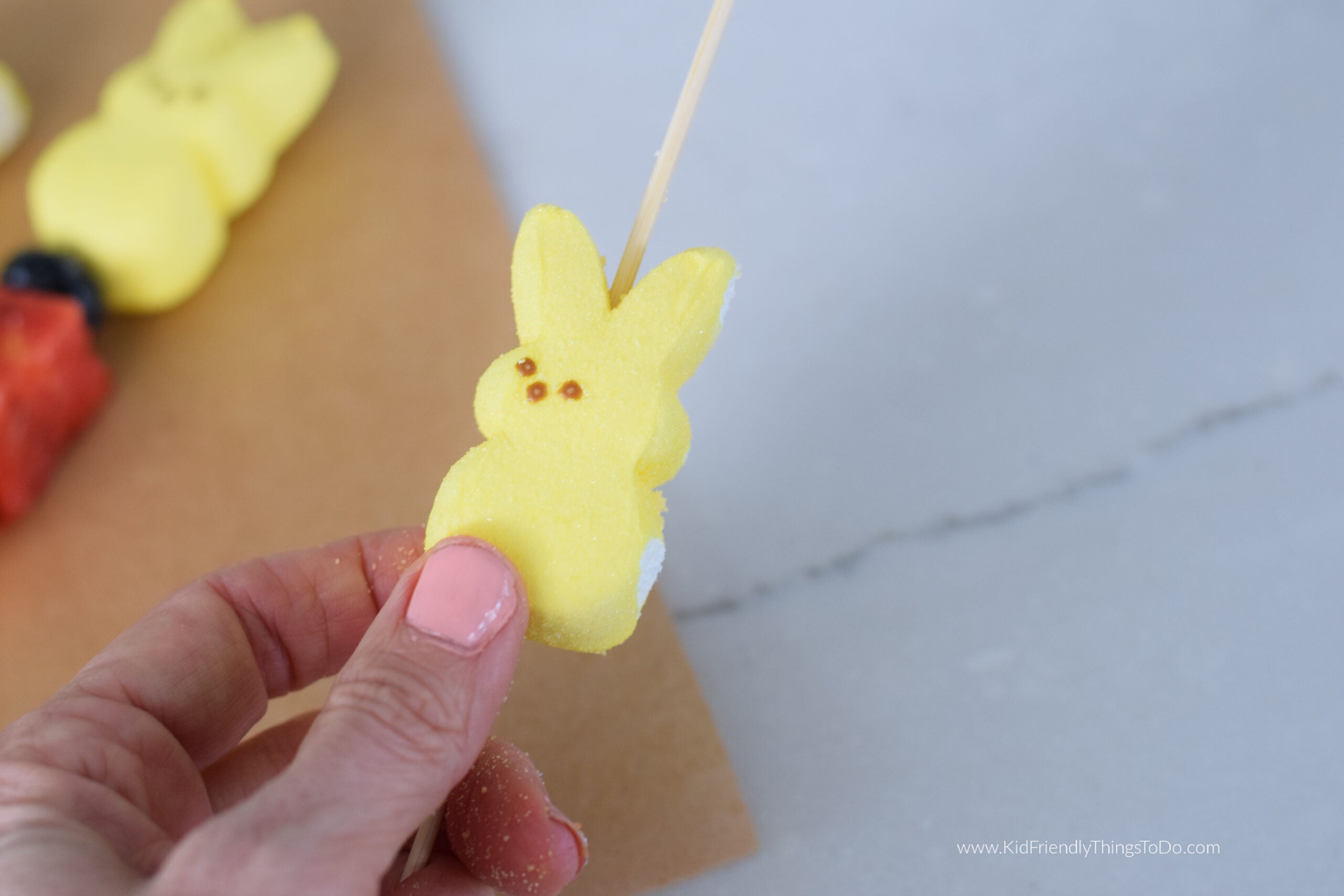 making Peeps skewers 