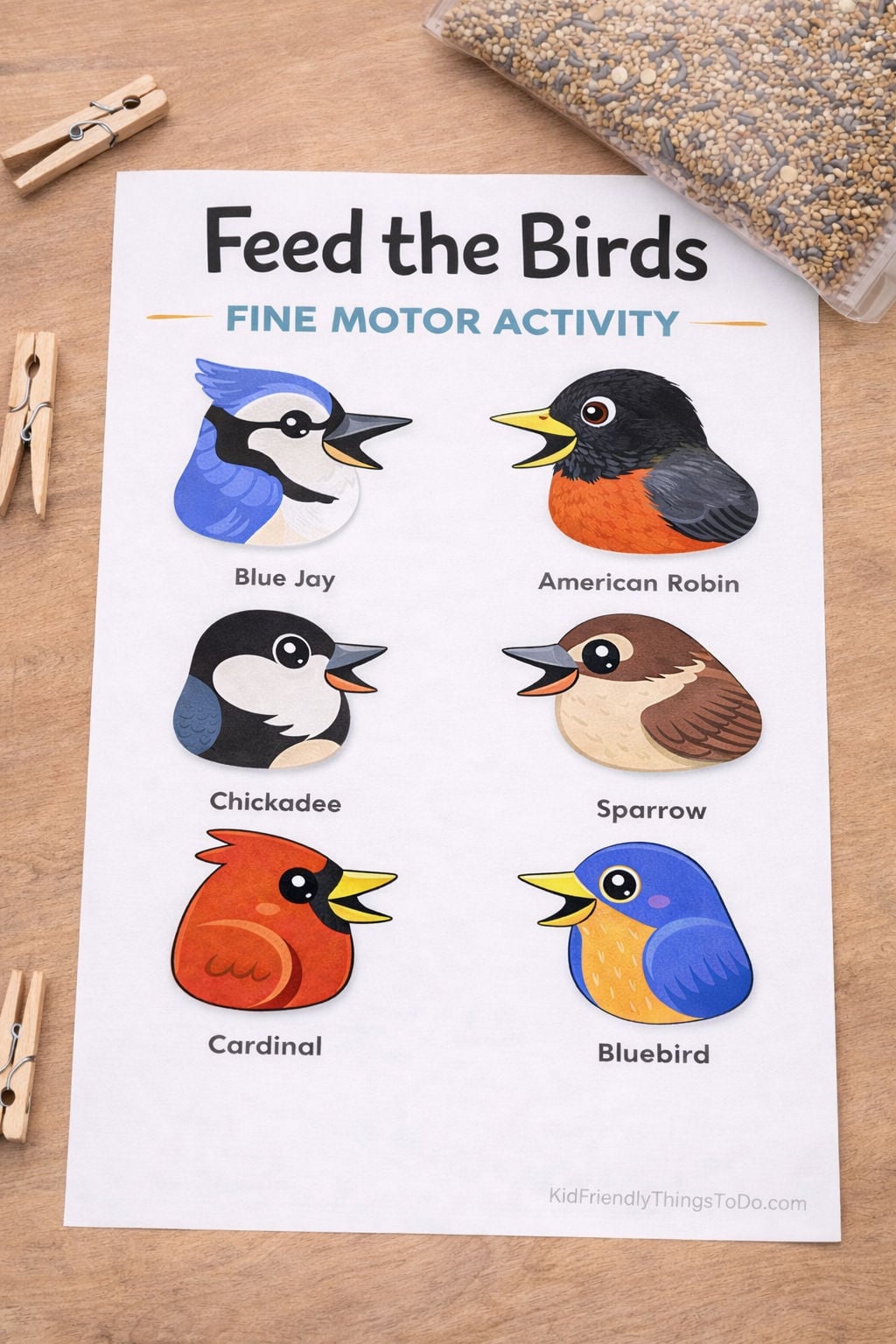 feed the birds activity sheet for fine motor sensory bin 