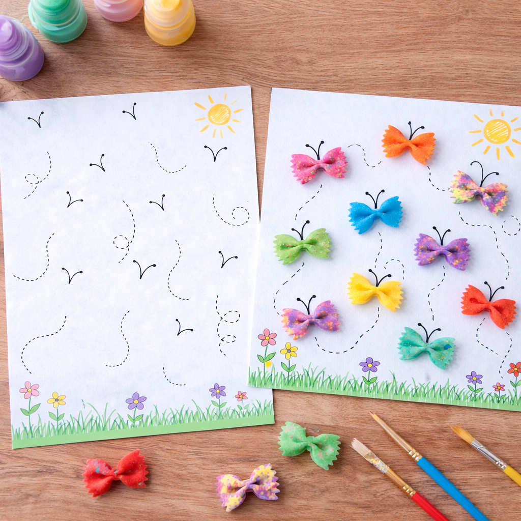 pasta butterfly doodle printable and craft 