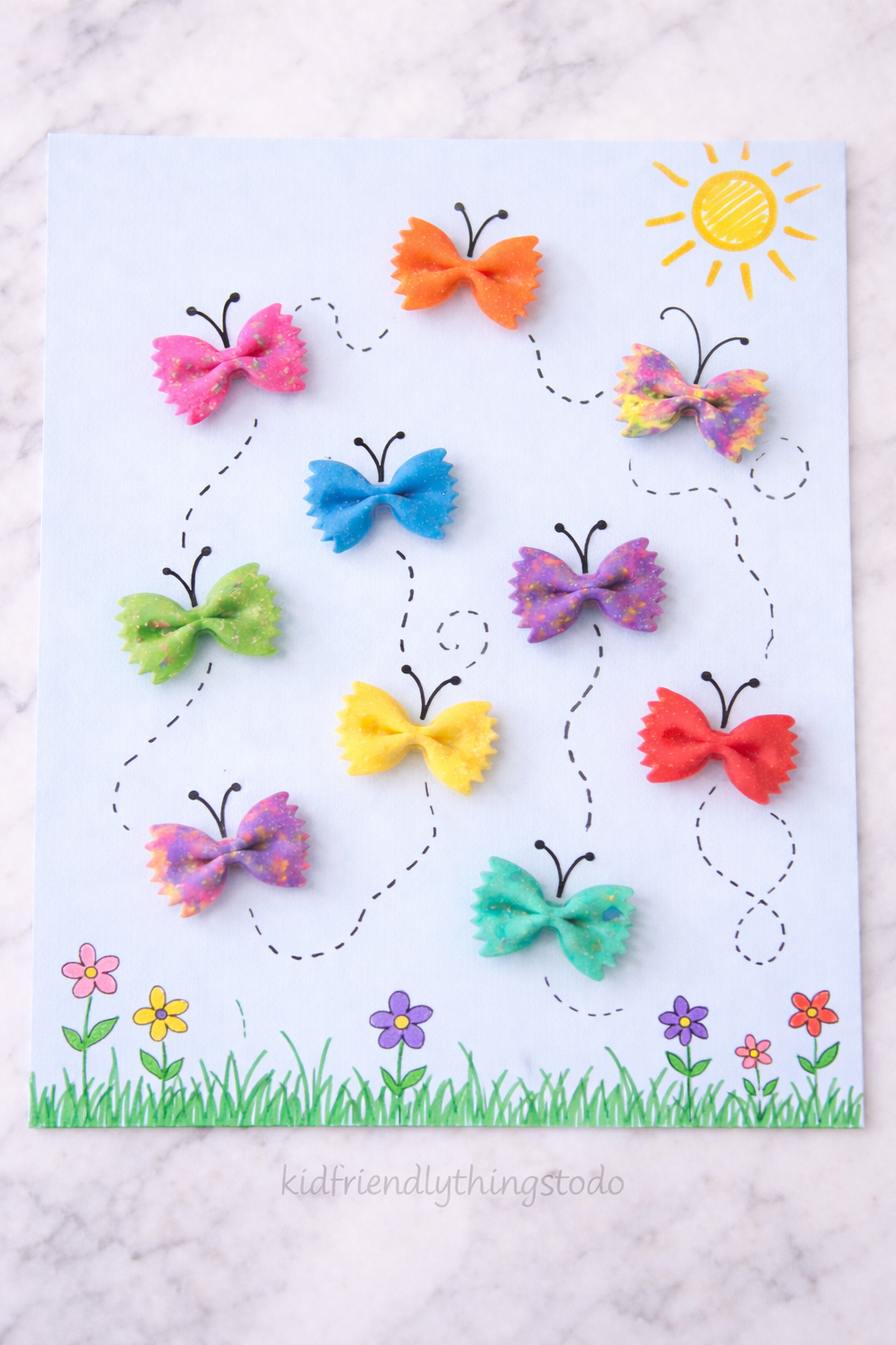 pasta butterfly craft on printable template 