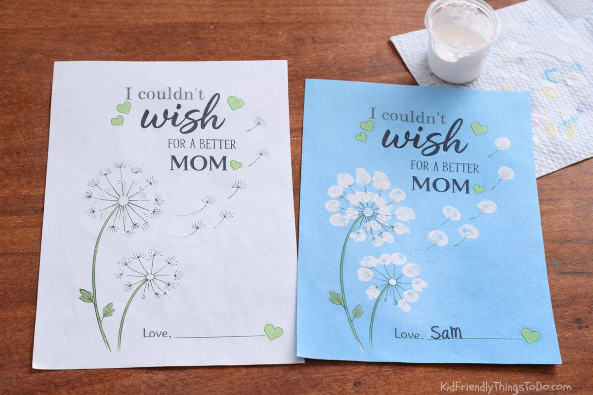 Kids fingerprint dandelion craft for Mother’s Day