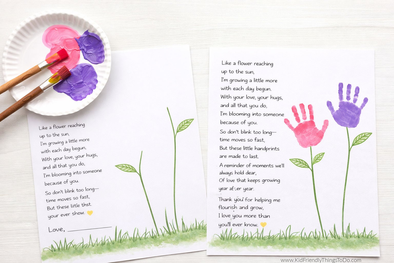 keepsake handprint flower printables that say I love you