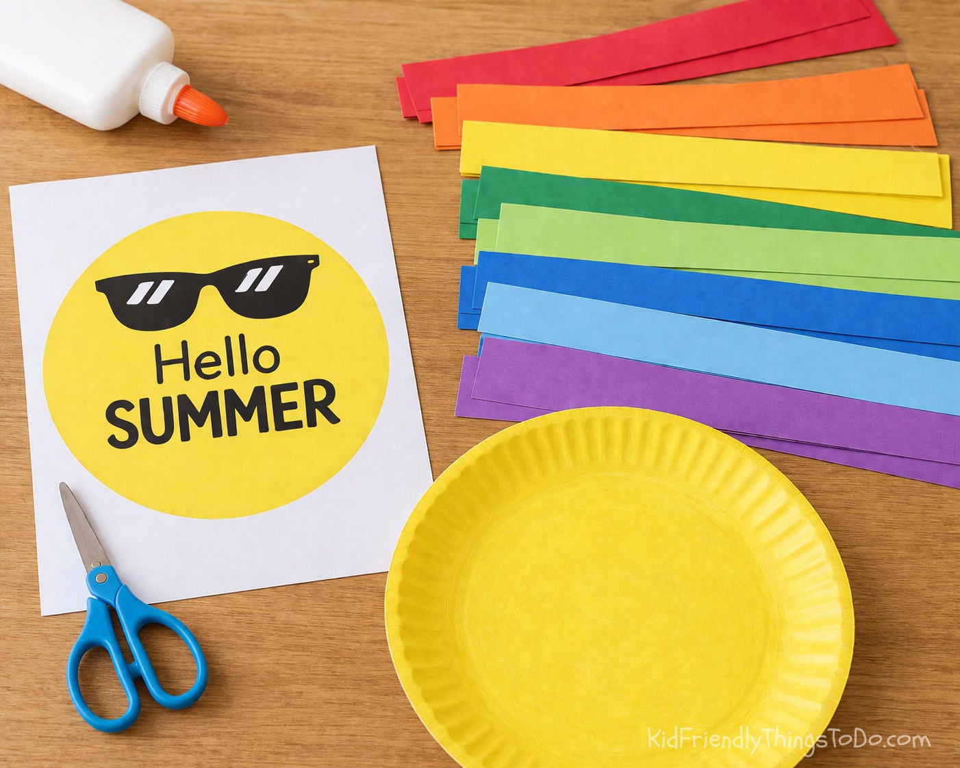 hello summer printable next to supplies 