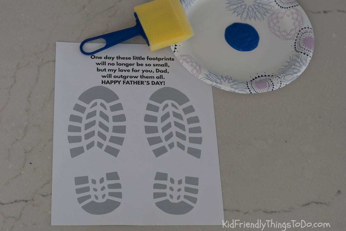 Father's Day footprint poem printable supplies on counter