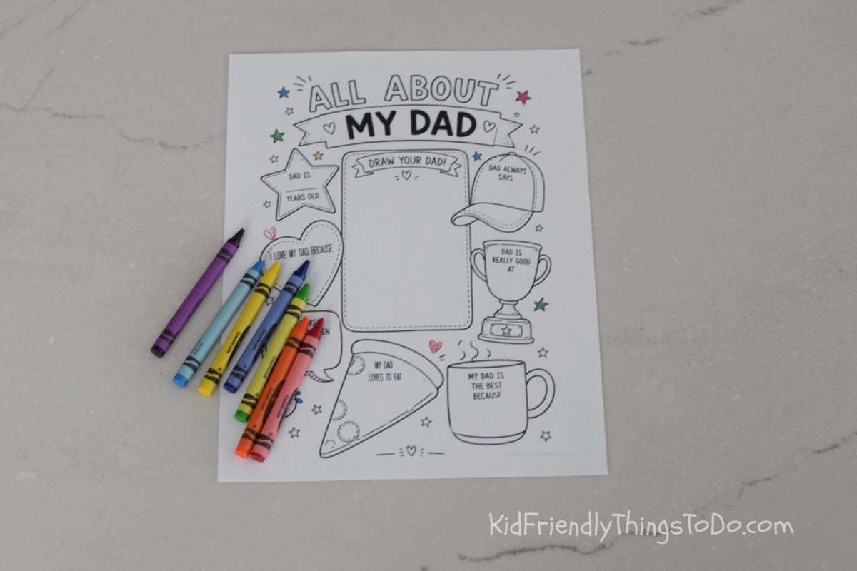 all about my dad coloring page for Father's Day 