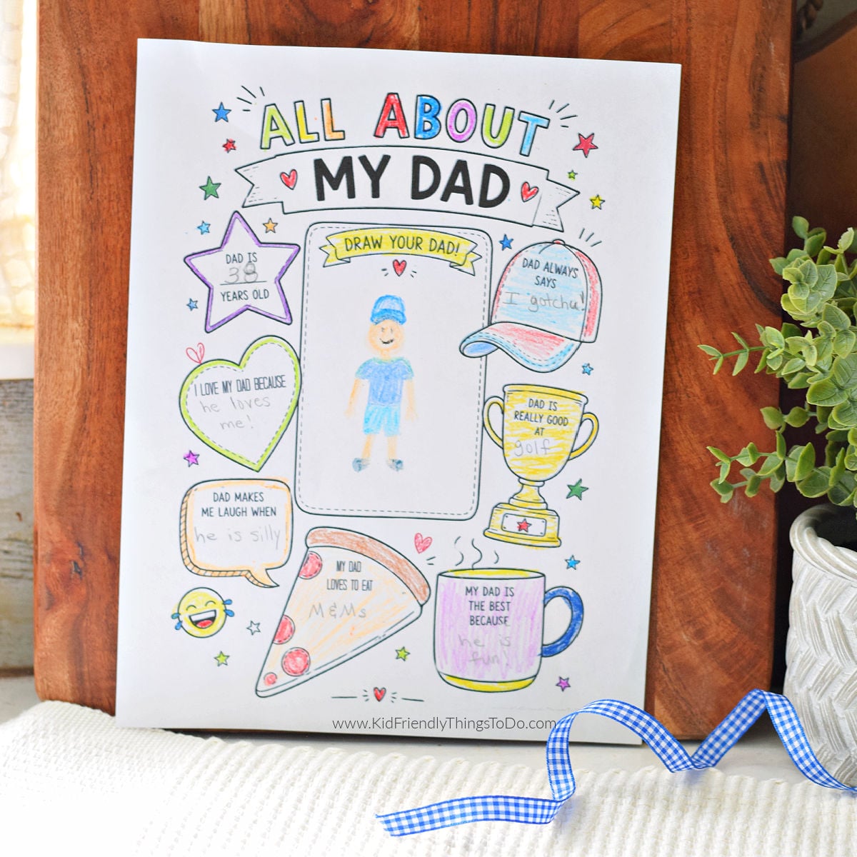 all about dad Father's Day printable for kids to color on as a gift