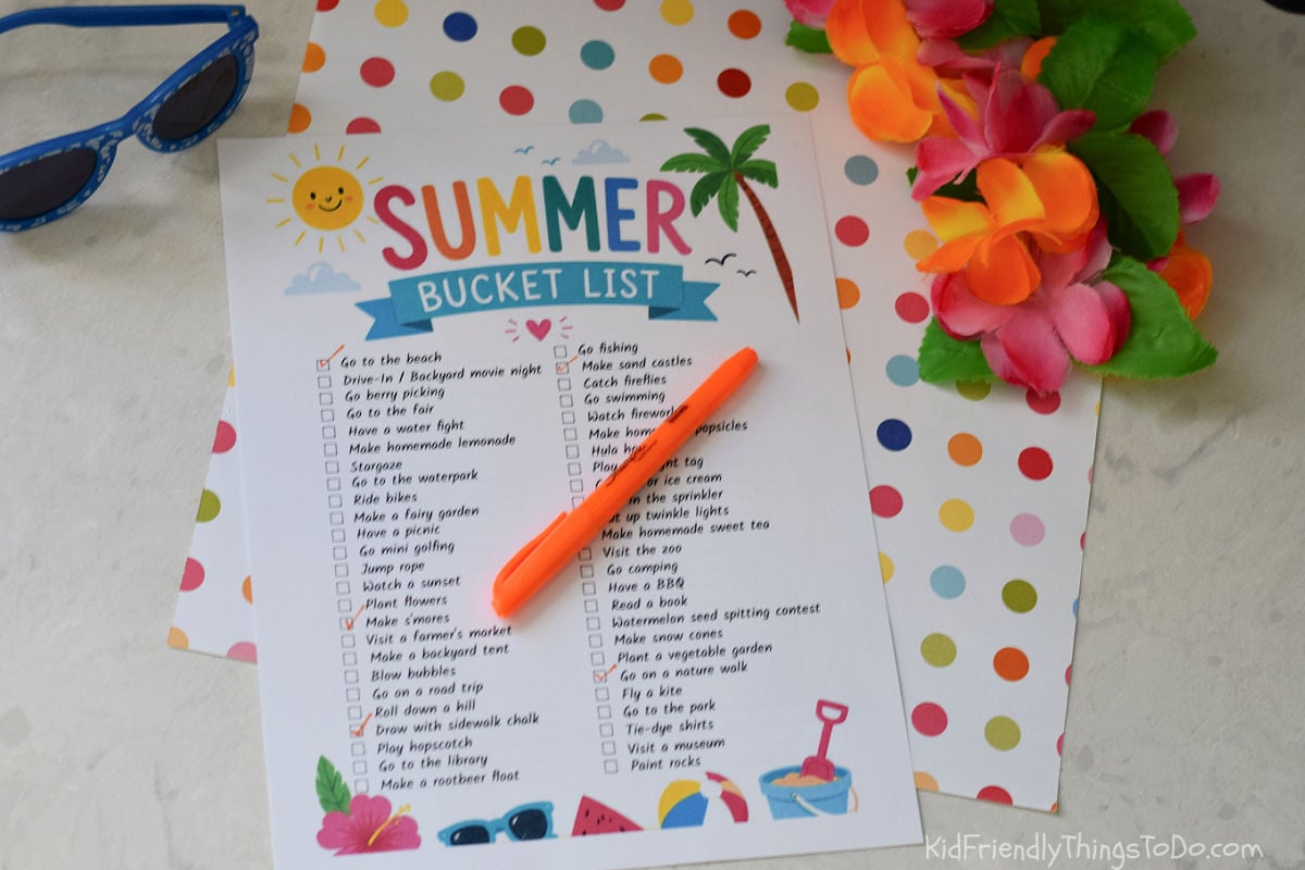 summer bucket list printable for kids