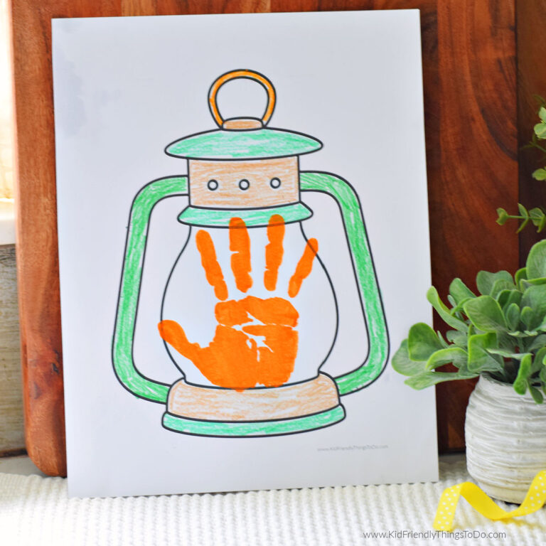 lantern handprint printable craft and coloring sheet