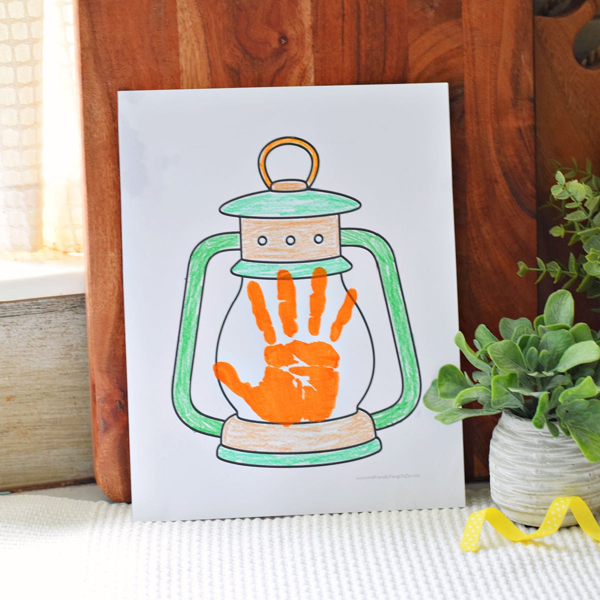 lantern handprint printable craft and coloring sheet