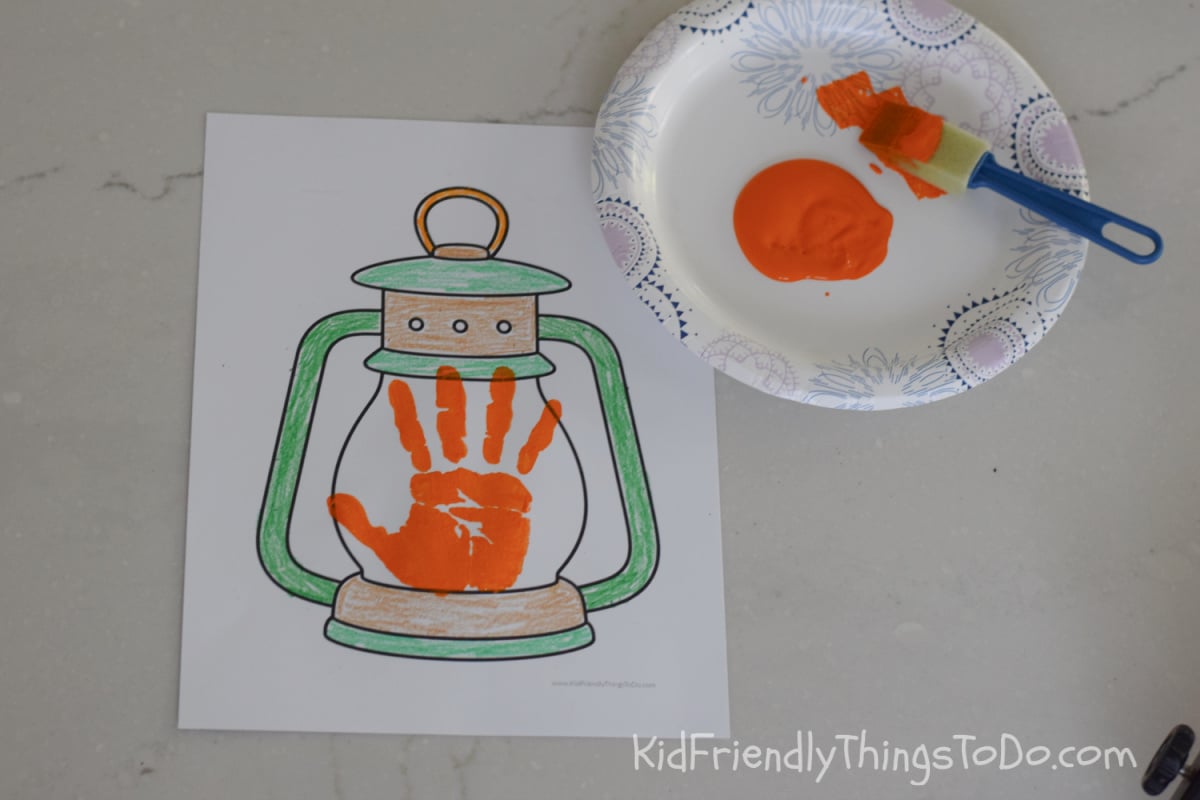 lantern handprint printable craft and coloring sheet