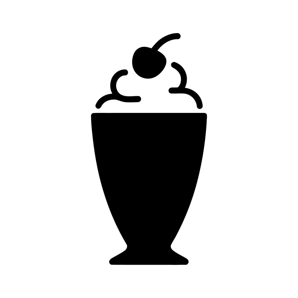 Black milkshake icon with whipped cream and cherry on white background