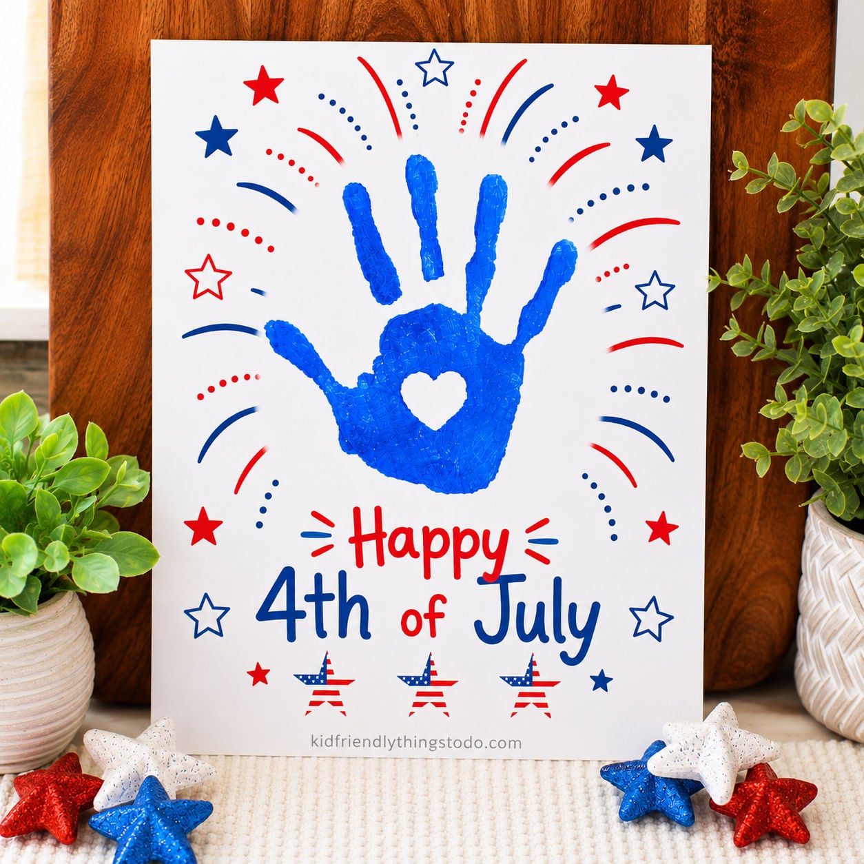 fourth of july handprint keepsake craft with fireworks printable