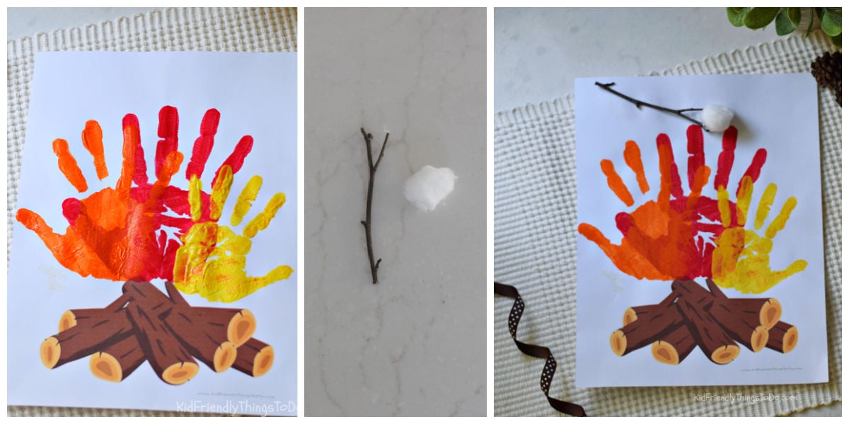 campfire handprint craft collage showing process photos on how to make it
