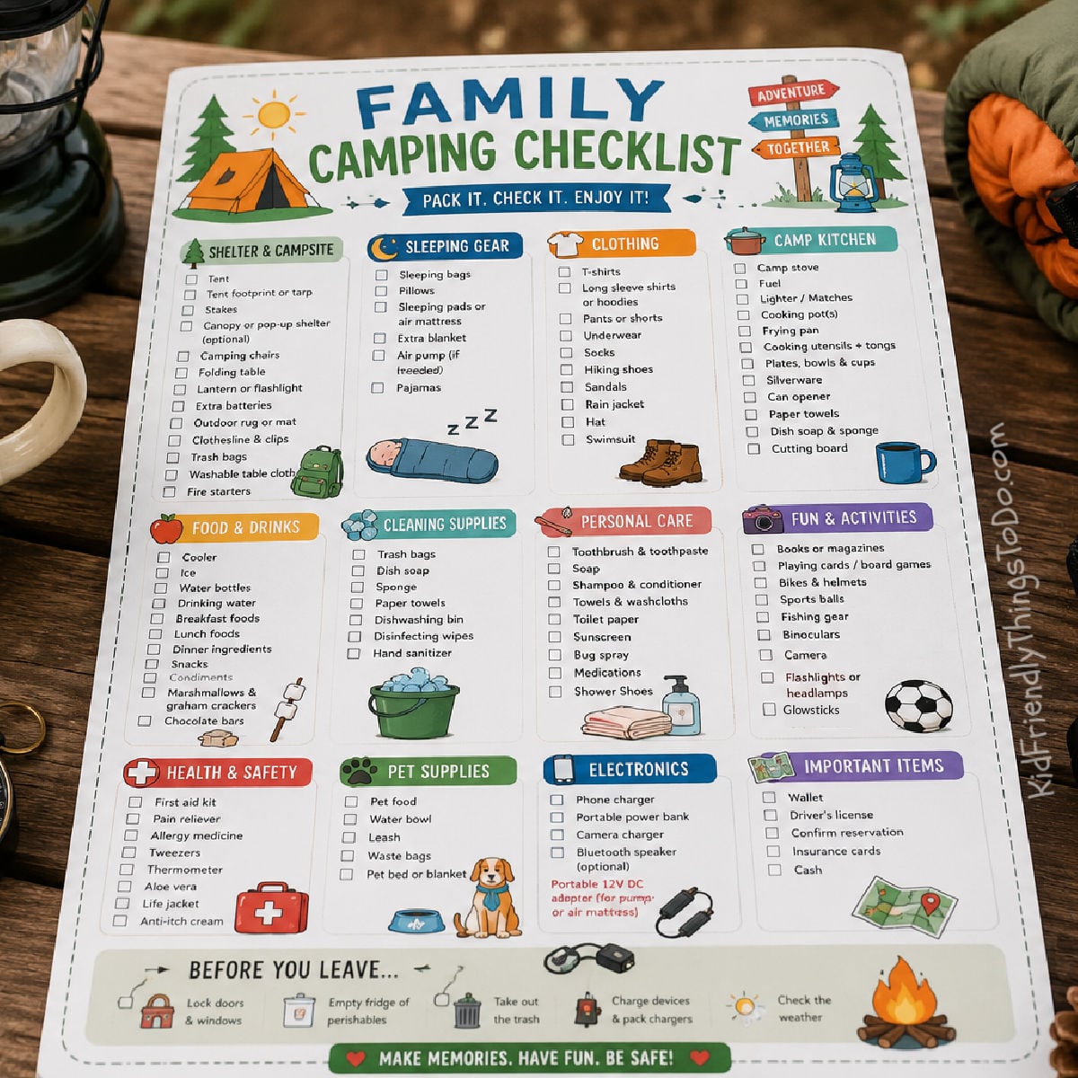 camping checklist printable for families