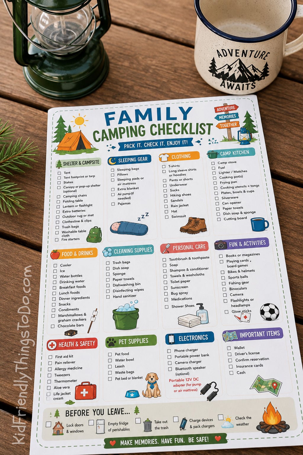 camping checklist printable for families 