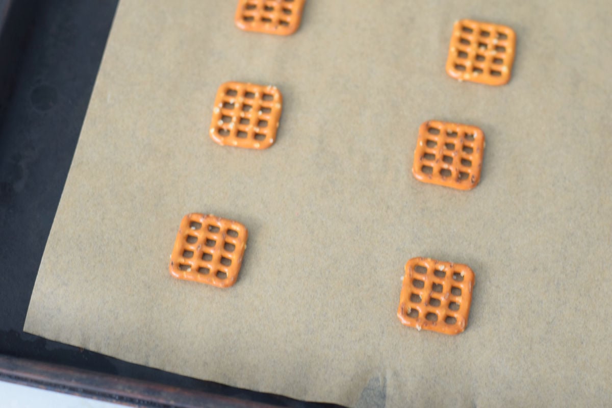 butter crisp pretzels on parchment paper 