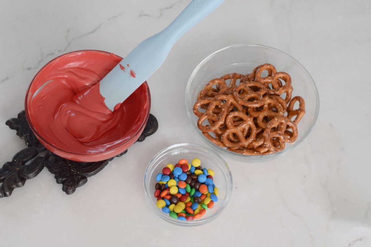 ingredients for chocolate dipped apple pretzels 