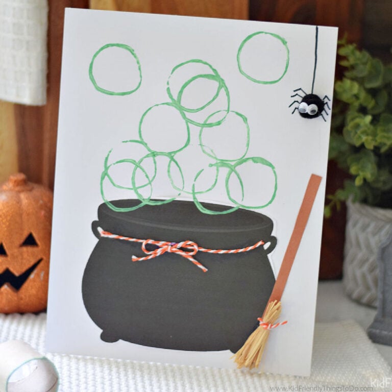 witch cauldron printable craft with bubble stamping for kids