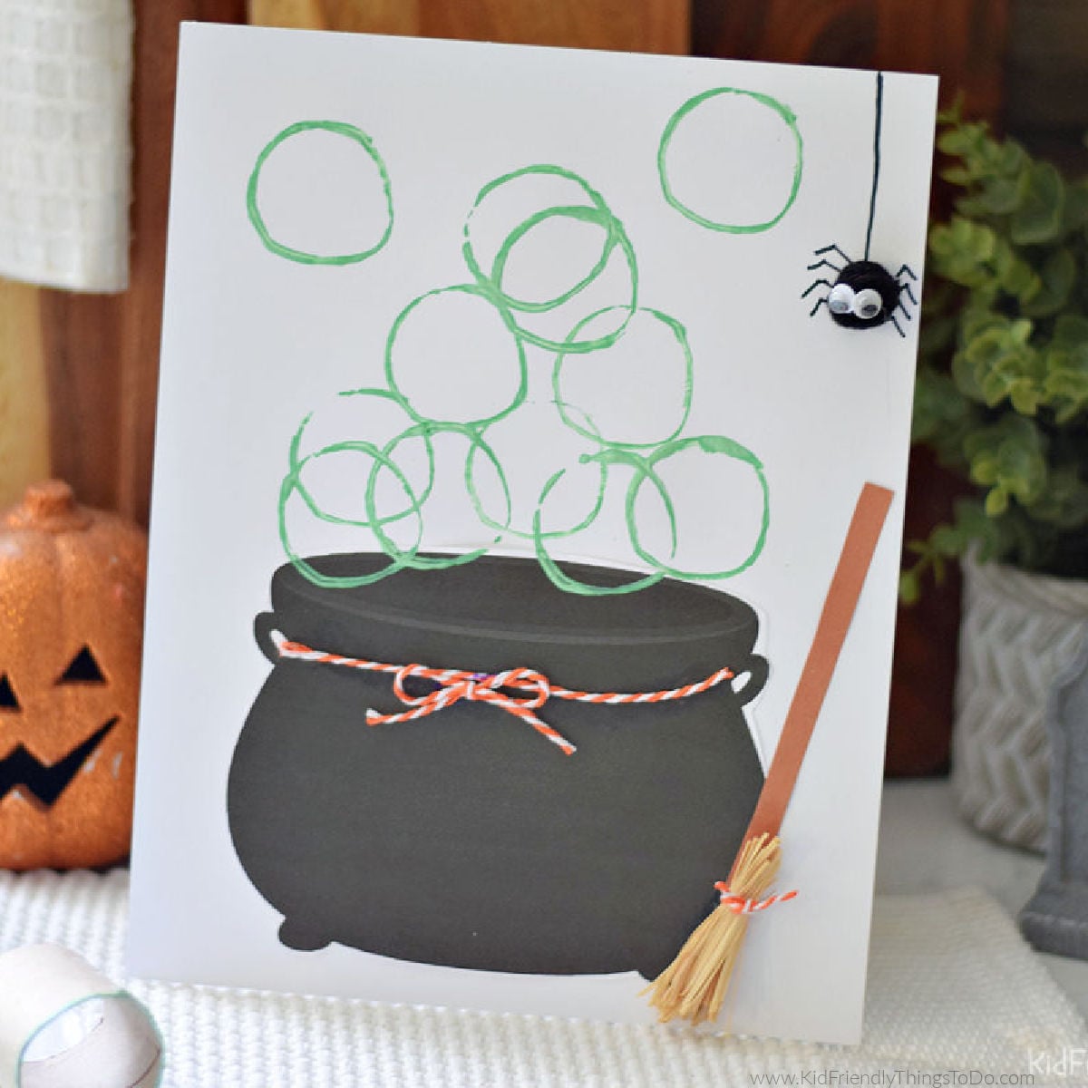 witch cauldron printable craft with bubble stamping for kids