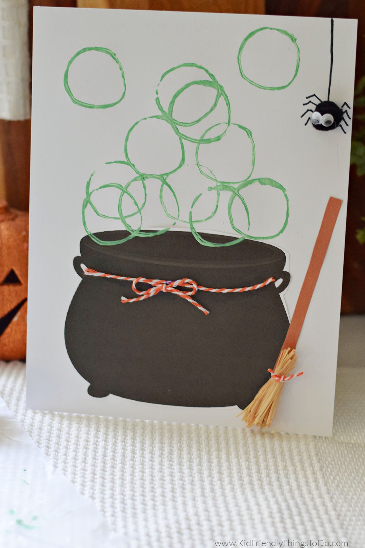 Witch cauldron printable craft with painted potion bubbles