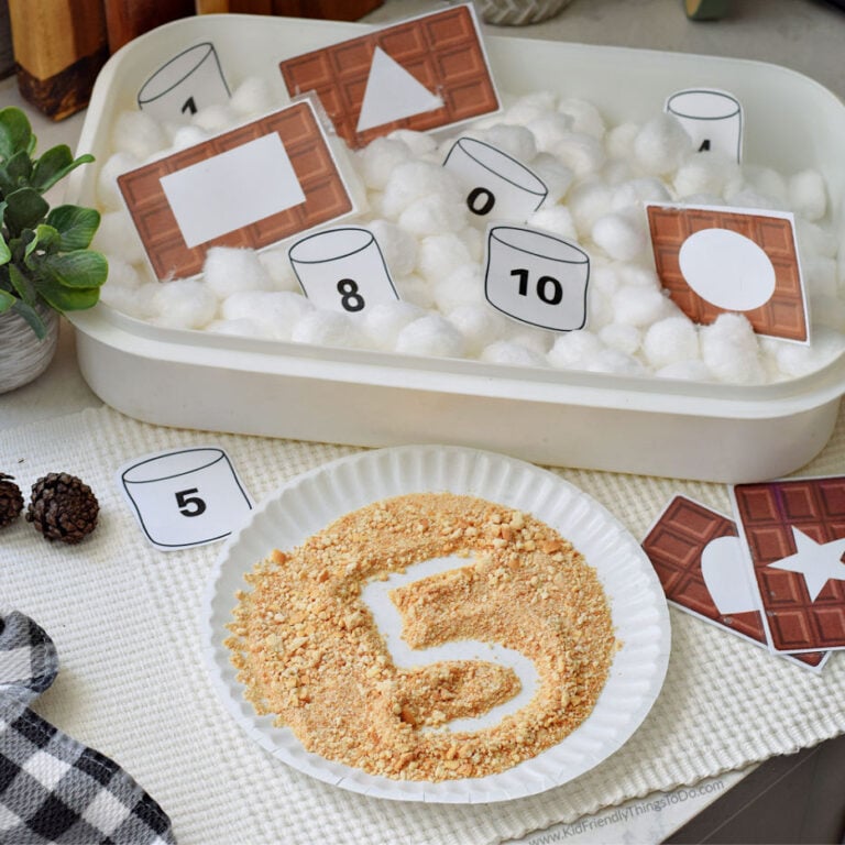 S’mores Preschool Sensory Bin with Printables
