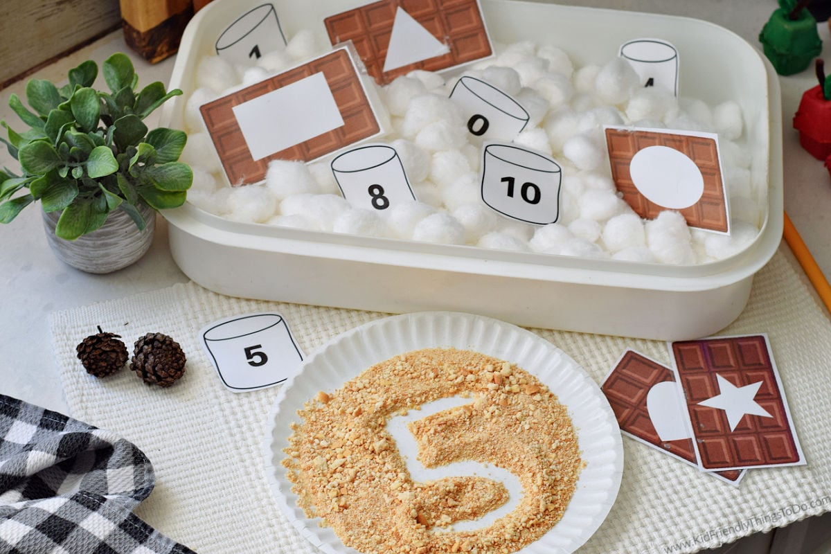 S’mores Preschool Sensory Bin with Printables